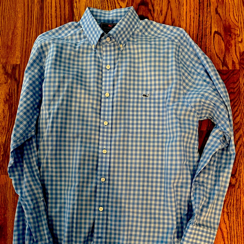 Men Large Vineyard Vines - slim fit Tucker shirt blue plaid